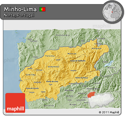 Savanna Style 3D Map of Minho-Lima