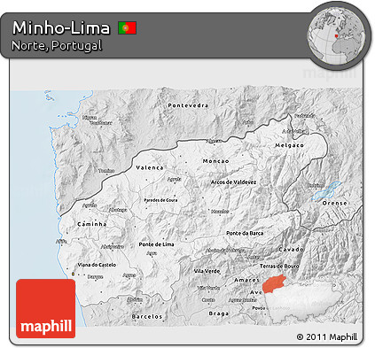 Silver Style 3D Map of Minho-Lima