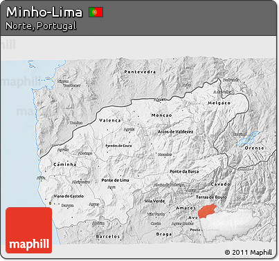 Silver Style 3D Map of Minho-Lima