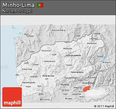 Silver Style 3D Map of Minho-Lima