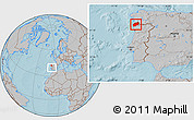 Gray Location Map of Minho-Lima, within the entire country, hill shading
