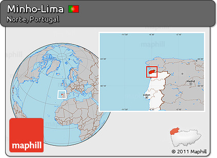Gray Location Map of Minho-Lima, highlighted country