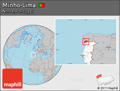 Gray Location Map of Minho-Lima, highlighted country