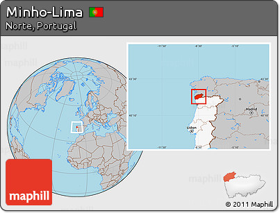 Gray Location Map of Minho-Lima, highlighted country