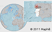 Gray Location Map of Minho-Lima, highlighted country, highlighted parent region, within the entire country, hill shading