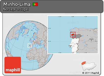 Gray Location Map of Minho-Lima, highlighted country, highlighted parent region