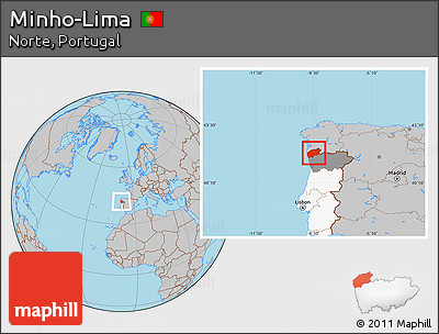 Gray Location Map of Minho-Lima, highlighted country, highlighted parent region