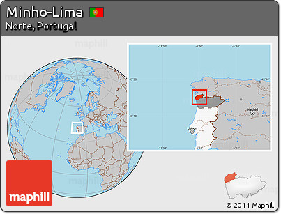 Gray Location Map of Minho-Lima, highlighted country, highlighted parent region