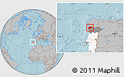 Gray Location Map of Minho-Lima, highlighted country, highlighted parent region, hill shading