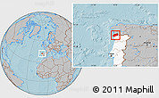 Gray Location Map of Minho-Lima, highlighted country, hill shading