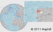 Gray Location Map of Minho-Lima, highlighted parent region, hill shading