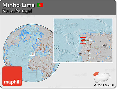 Gray Location Map of Minho-Lima, hill shading