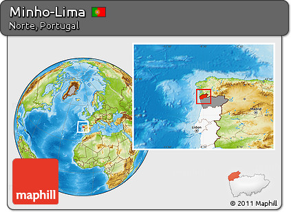 Physical Location Map of Minho-Lima, highlighted country, highlighted parent region