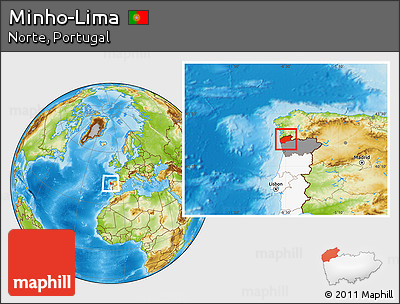 Physical Location Map of Minho-Lima, highlighted country, highlighted parent region