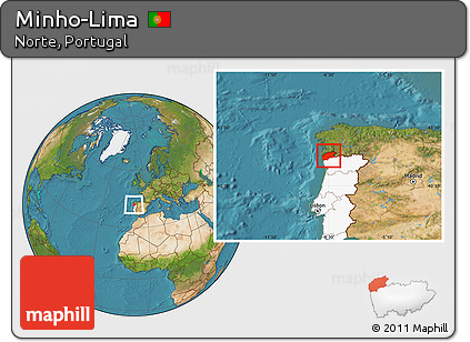 Satellite Location Map of Minho-Lima, highlighted country