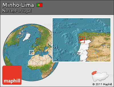 Satellite Location Map of Minho-Lima, highlighted country