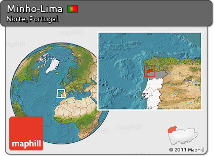 Satellite Location Map of Minho-Lima, highlighted country, highlighted parent region