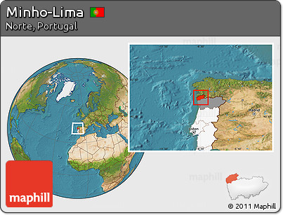 Satellite Location Map of Minho-Lima, highlighted country, highlighted parent region
