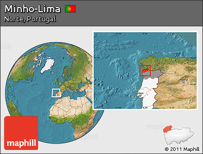 Satellite Location Map of Minho-Lima, highlighted country, highlighted parent region