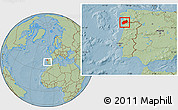 Savanna Style Location Map of Minho-Lima, within the entire country, hill shading