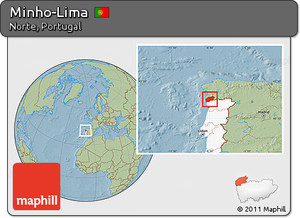 Savanna Style Location Map of Minho-Lima, highlighted country, hill shading