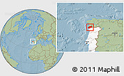 Savanna Style Location Map of Minho-Lima, highlighted country, hill shading