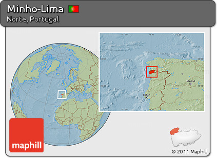 Savanna Style Location Map of Minho-Lima, hill shading