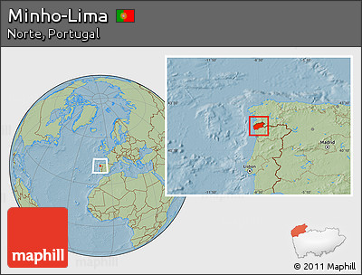 Savanna Style Location Map of Minho-Lima, hill shading