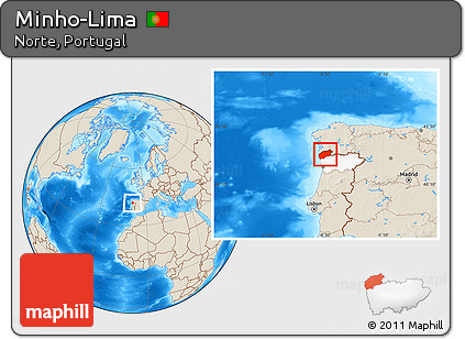 Shaded Relief Location Map of Minho-Lima, highlighted parent region