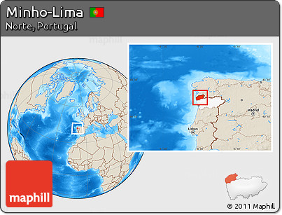 Shaded Relief Location Map of Minho-Lima, highlighted parent region