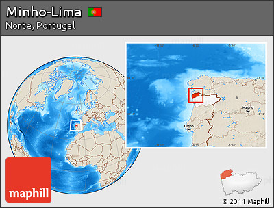 Shaded Relief Location Map of Minho-Lima, highlighted parent region