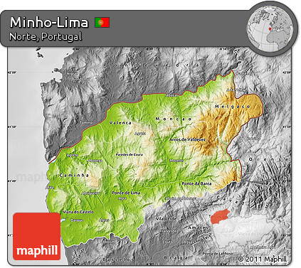 Physical Map of Minho-Lima, desaturated
