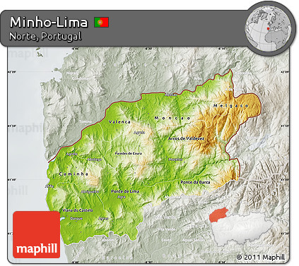 Physical Map of Minho-Lima, lighten, semi-desaturated