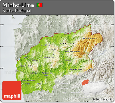 Physical Map of Minho-Lima, lighten, semi-desaturated