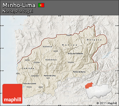 Shaded Relief Map of Minho-Lima, lighten