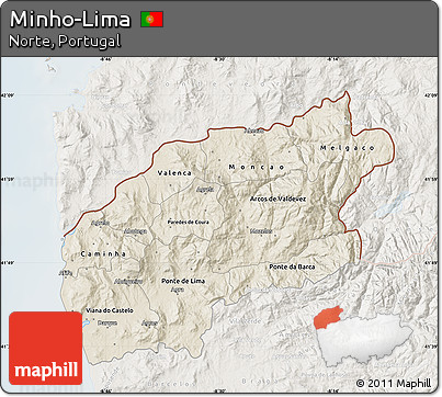 Shaded Relief Map of Minho-Lima, lighten