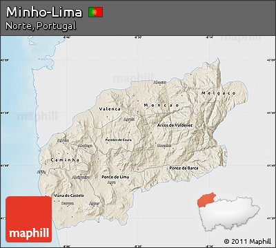 Shaded Relief Map of Minho-Lima, single color outside