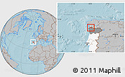 Gray Location Map of Monçao, highlighted country, highlighted grandparent region, hill shading