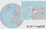 Gray Location Map of Monçao, highlighted grandparent region, hill shading