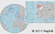 Gray Location Map of Monçao, highlighted parent region, highlighted grandparent region, within the entire country, hill shading