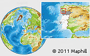 Physical Location Map of Monçao, highlighted country, highlighted grandparent region, within the entire country