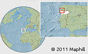 Savanna Style Location Map of Monçao, highlighted grandparent region, within the entire country, hill shading
