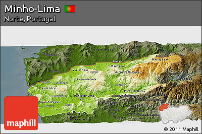 Physical Panoramic Map of Minho-Lima, darken