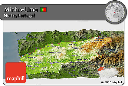 Physical Panoramic Map of Minho-Lima, darken