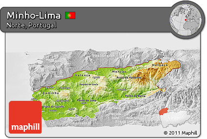 Physical Panoramic Map of Minho-Lima, lighten, desaturated