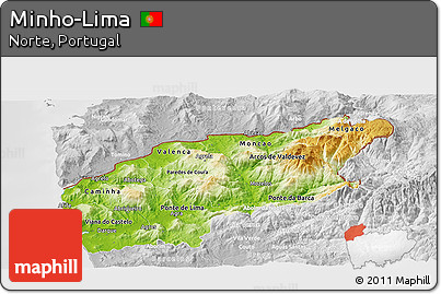 Physical Panoramic Map of Minho-Lima, lighten, desaturated