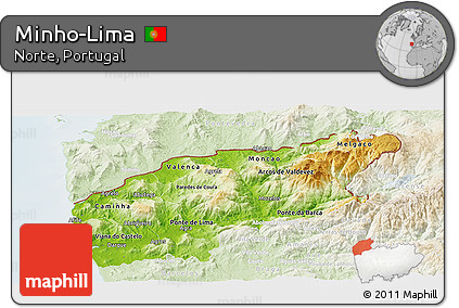 Physical Panoramic Map of Minho-Lima, lighten