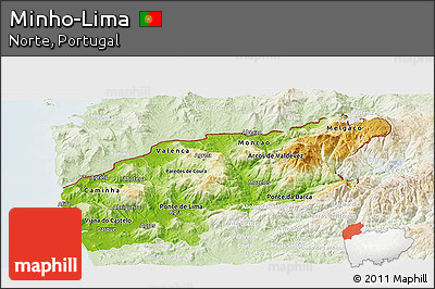 Physical Panoramic Map of Minho-Lima, lighten