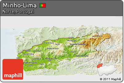 Physical Panoramic Map of Minho-Lima, lighten