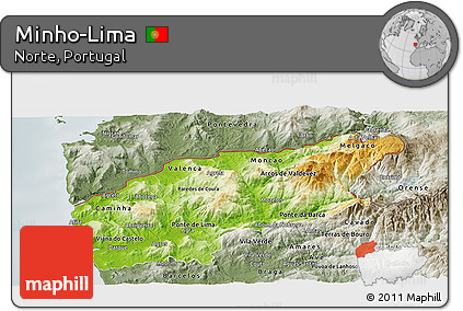 Physical Panoramic Map of Minho-Lima, semi-desaturated